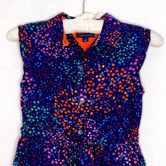 Tommy Hilfiger Girl's Sleeveless Shirt Dress Navy Multicolor Abstract Dots - Picture 2 of 5
